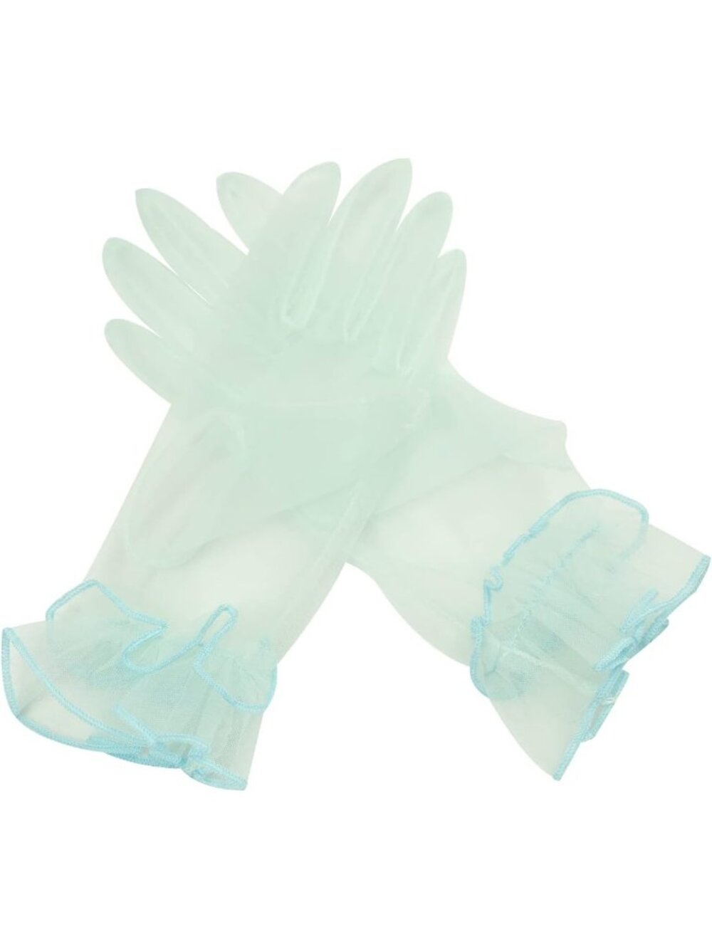 Women's Turquoise Ruffled Short Sheer Wrist Length Halloween Tulle Mesh Gloves